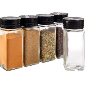 SITOVI Glass Spice Jars with Dual Sifter Cap, 120ml Square Container, Set for Salt, Pepper, Masala Storage (4)