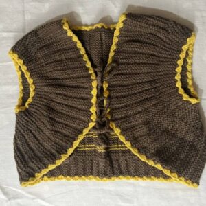 Handmade Woolen Ladies Blouse – Brown with Yellow Crochet Border | Stylish Winter Wear