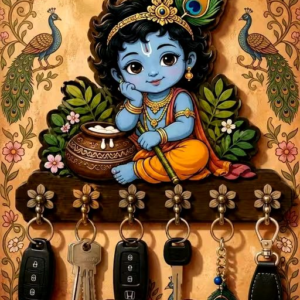 Sanvi Premium Little Krishna Beautiful Wooden Key Holder