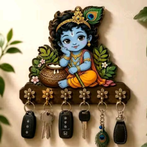 Sanvi Premium Little Krishna Beautiful Wooden Key Holder